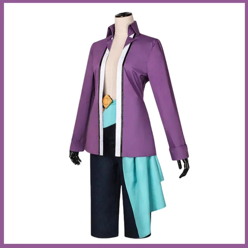 애니메이션 마르코 코스프레 의상 보라색 긴 소매 탑 코트 허리 장식 유니폼 성인 남성 할로윈 크리스마스 의상;3'v,6.h'