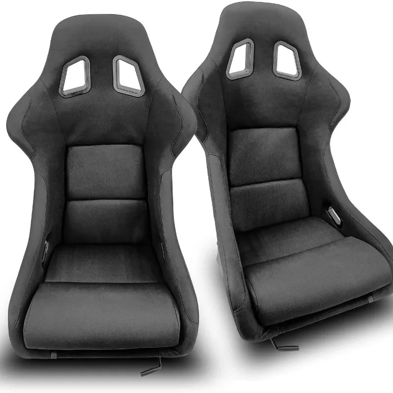 Factory European Customized Full Black Fabric Leather Sports Seat Carbon Fiber Woven Cloth Bucket Seat Racing Seat with Rails
