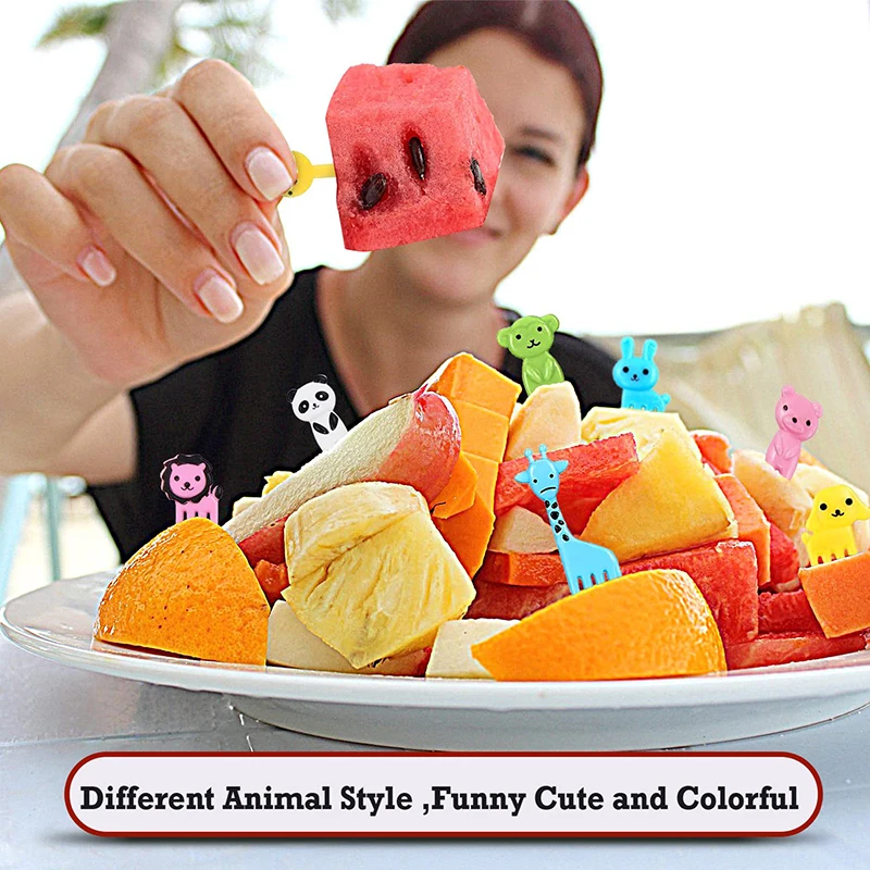 Tier-Fruchtgabeln für Kinder, wiederverwendbare DIY Mini-Essensspießchen, niedliche Cartoon-Kuchen-Snack-Dessert-Zahnstocher zur Dekoration der Lunchbox – Detail 6
