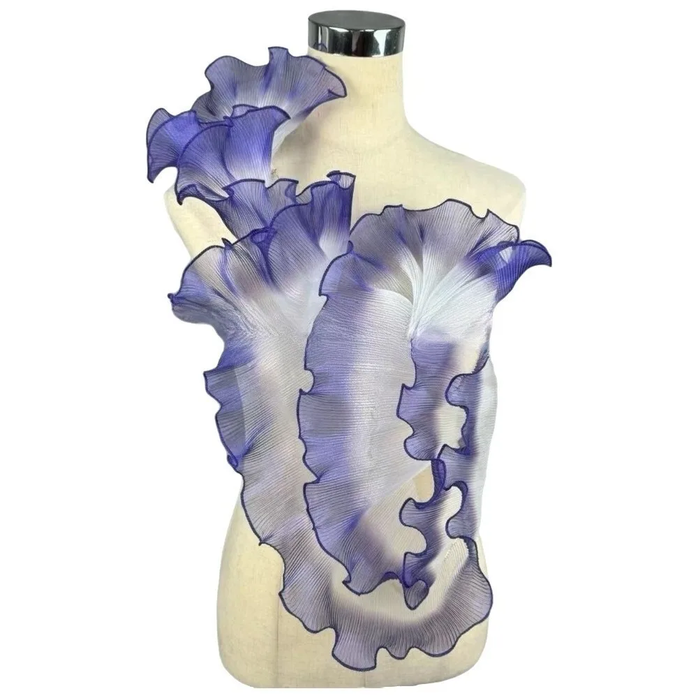 13 Cm X 1 Yard Pleated Fabric Transparent Edge Three-Dimensional Pleated Crepe Fabric Rose Flower Pattern Wavy Trim