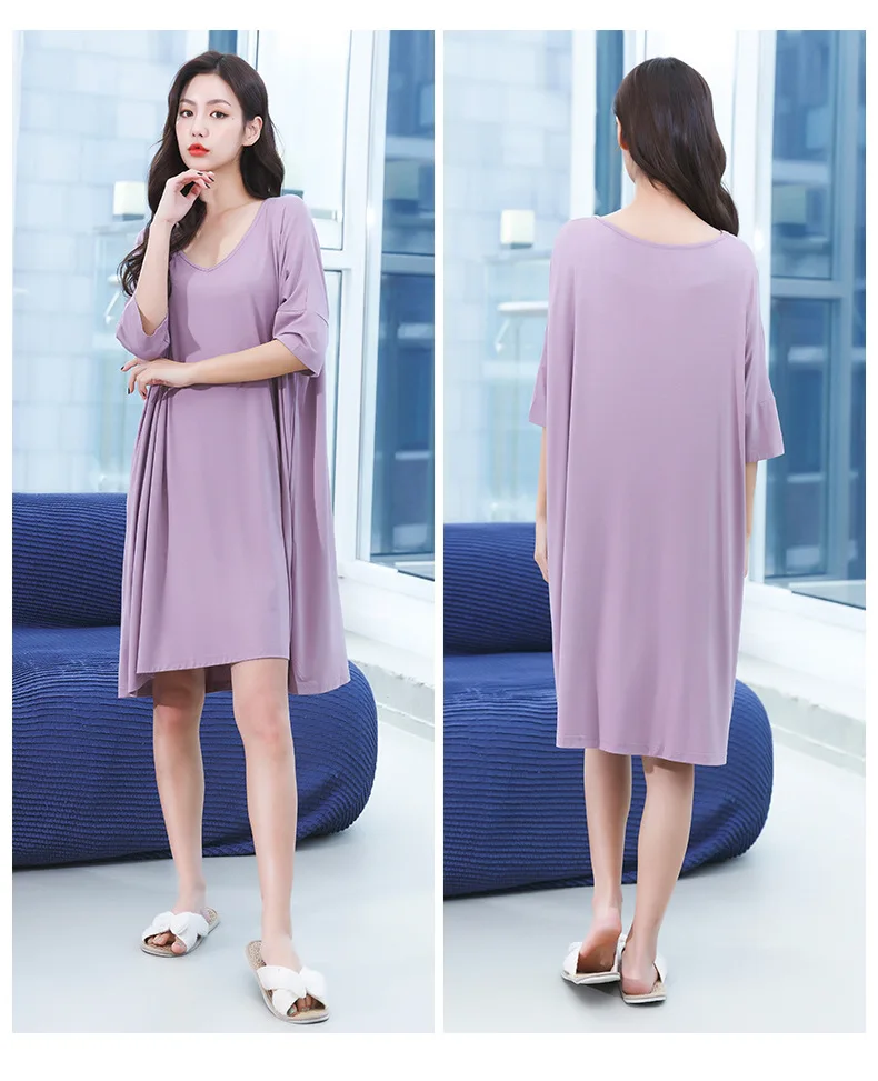 45 To 100 Kg Wear Summer Nightgowns Women New V Neck Half Sleeve Nightdress Plus Size Nightwear Dress Casual Ladies Sleepshirt