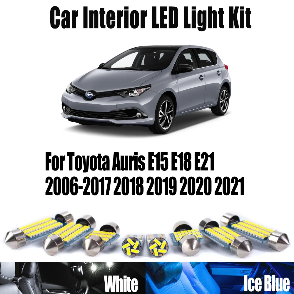 

Для Toyota Auris E15 E18 E21 2006-2020 2021 Canbus светодиодный комплект внутреннего зеркала с картой и куполом, автомобильные лампы для чтения, аксессуары