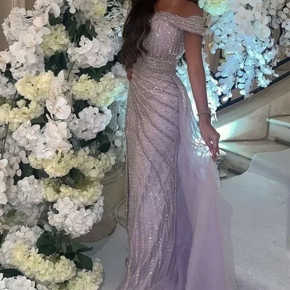 Elegant Off Shoulder Beading Sleeveless Mermaid Formal Evening Dresses Birthday Party Prom Gowns Customized