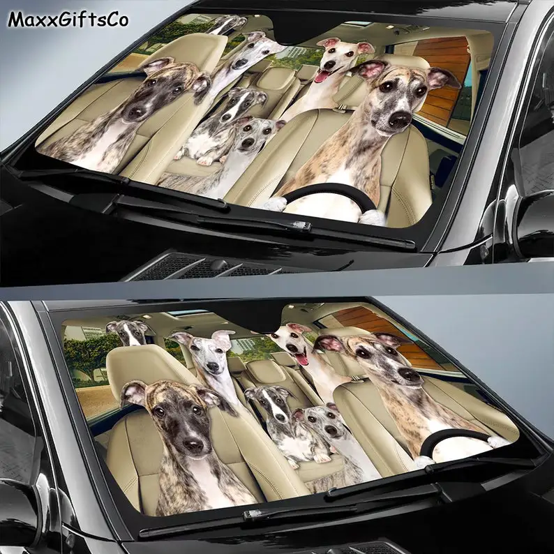 Whippet car sun shade, windshield whippet, dogs family sunshade, dogs car accessories, car decoration, whippet lovers gift