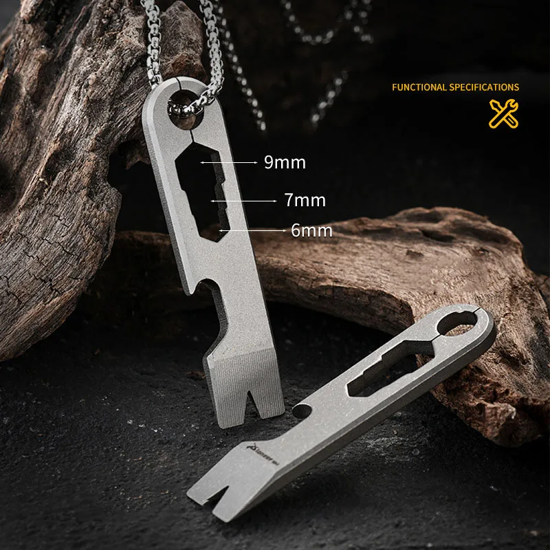 Mini Titanium Alloy Wrench Crowbar EDC Portable Bottle Opener Nail Puller Pry Bar Self-defence Unpacking Gadget Keychain Pendan