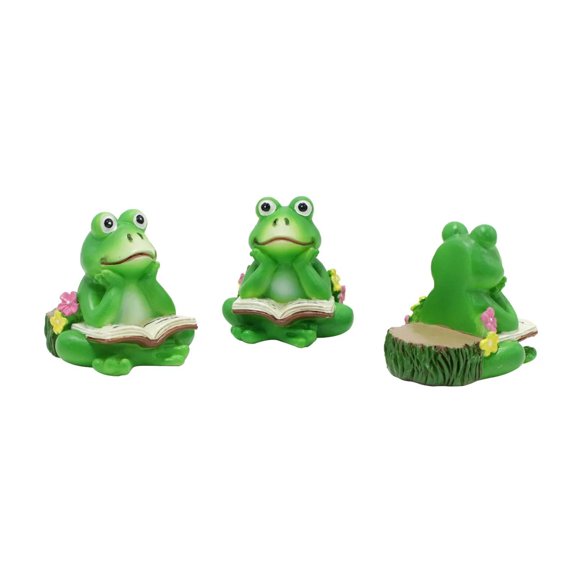 

3Pcs Resin Frog Statue Reading Book Animal Sculpture Garden Planter Support Flower Pot Feet Outdoor Decorative Home Ornament