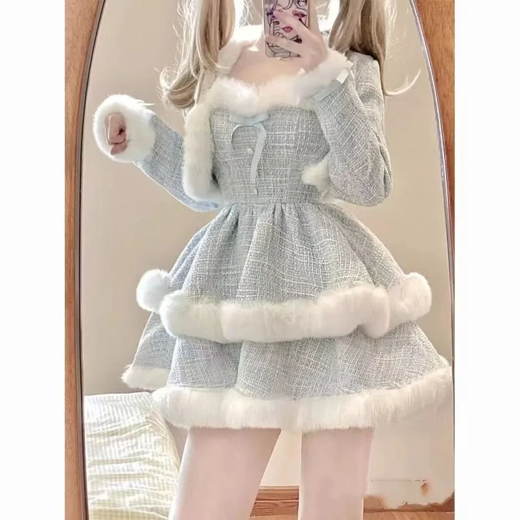 Conjunto de Falda acampanada azul y Chaqueta corta, hermosa correa de empalme, conjunto de ropa de moda para mujer de nuevo estilo para otoño e invierno