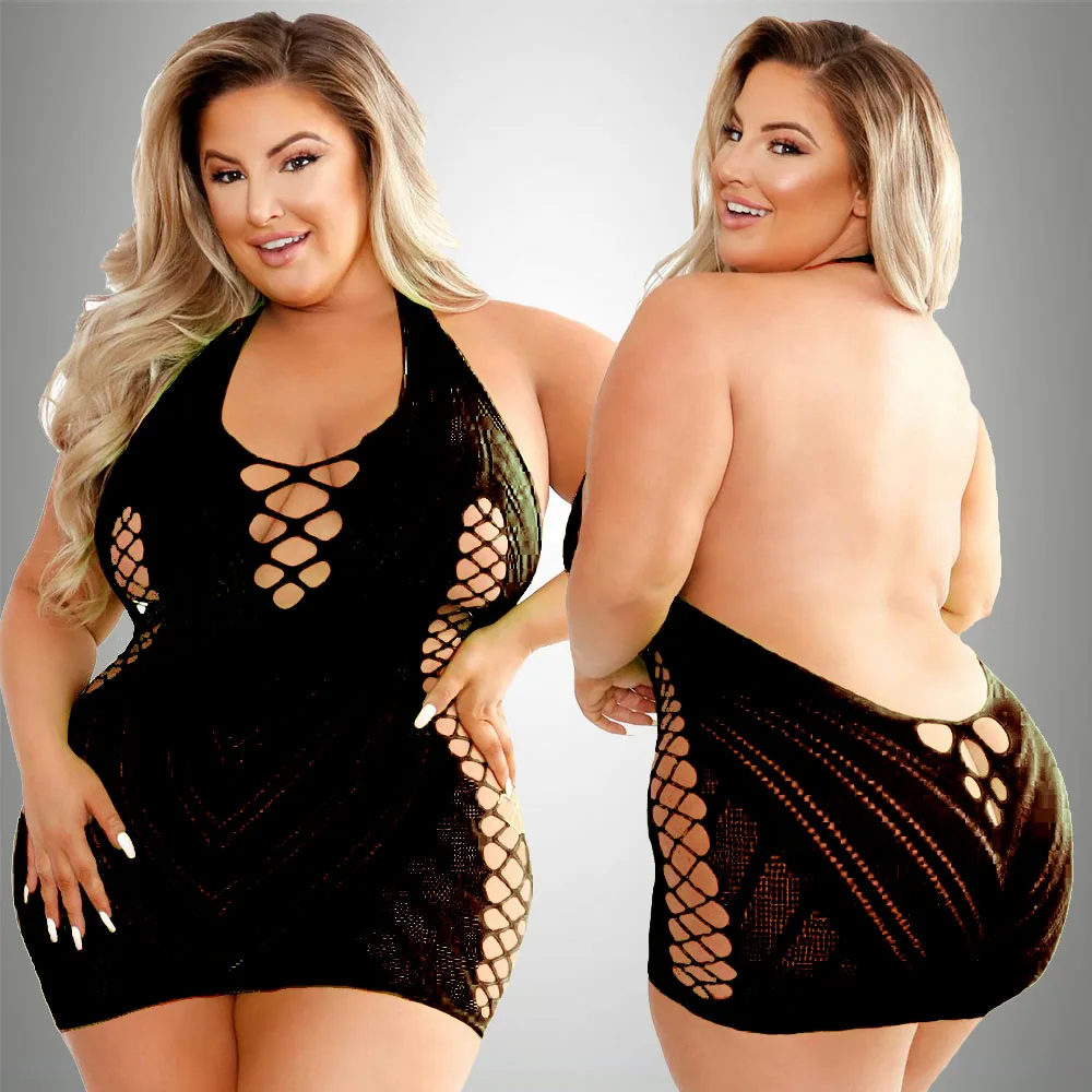 pornografisch Plus Size Sexy Lingerie Eendelige bodysuit Dames Set Pure Strass Ondergoed Transparant Open Strapless Erotisch