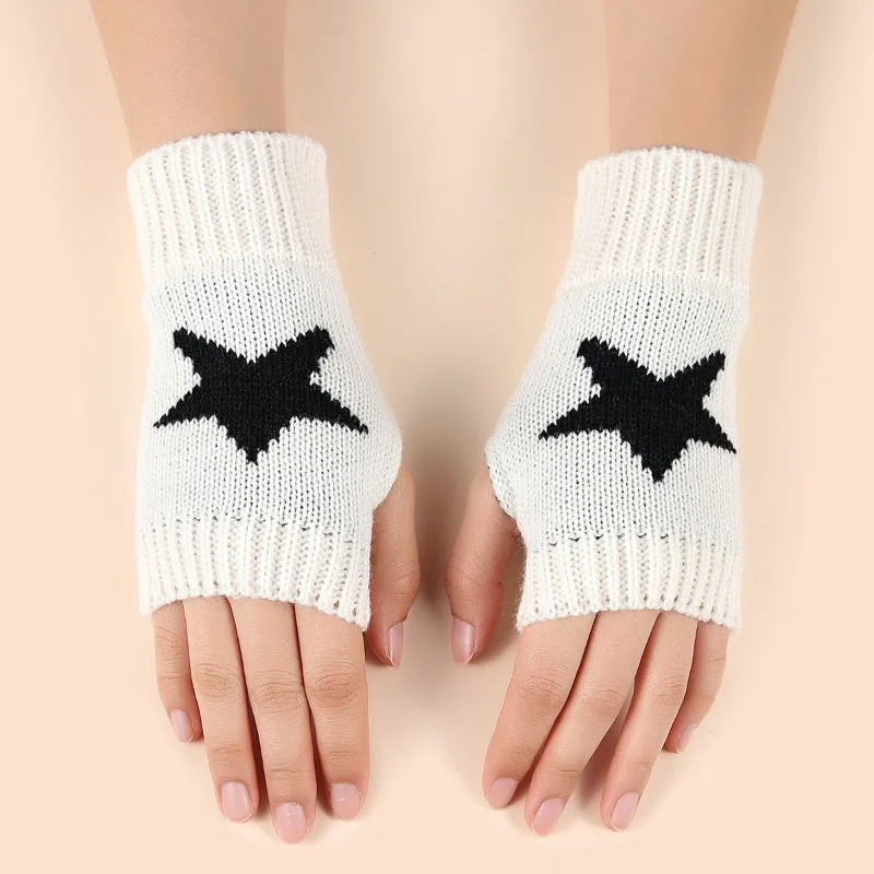 Stylish Knitted Gloves Half Finger Star Gloves Winter Warm Wool Pentagon Soft Hand Fingerless Emo Gloves Preppy Mittens