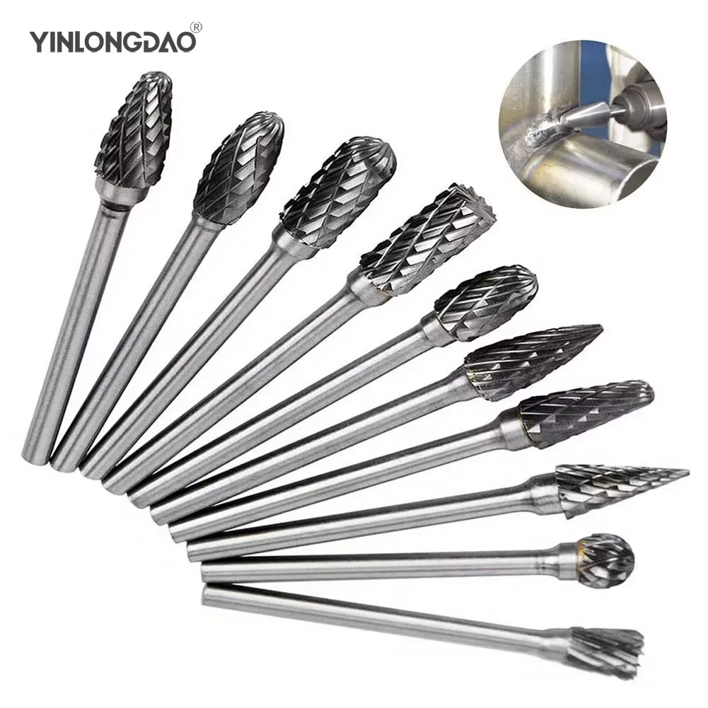 Carbide Tungsten Steel Grinding Head 1pcs C Type Double Fluted Cylindrical Ball End Milling Cutter Woodworking Metal Rotary File