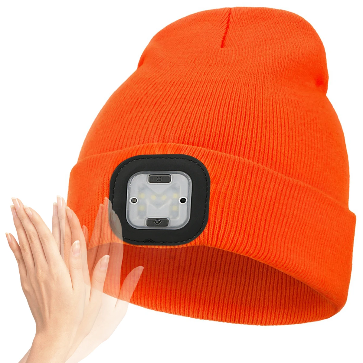 1pc LED Sensor USB Rechargeable Brimless Hat with Light, Black Winter Warm Knit Headlamp, Hands-Free Flashlight, Christmas Gift