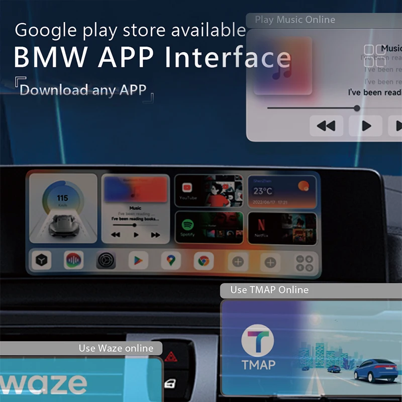 YolanAuto CarPlay Ai Box لسيارات BMW الوسائط المتعددة CarPlay Video Box 8 النوى يوتيوب وNetflix لسيارات BMW ID6 ID7 ID8 دعم واي فاي بطاقة SIM