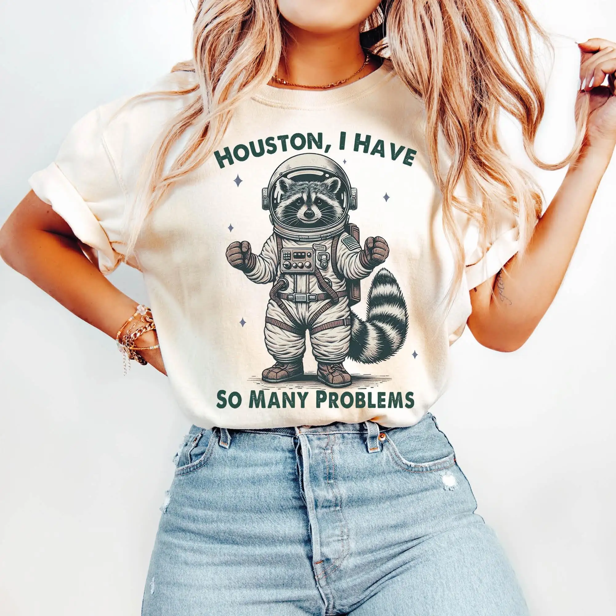 

Houston I Have So Many Problems Vintage Raccoon T Shirt Trash Galaxy S Comfort Colors In Space