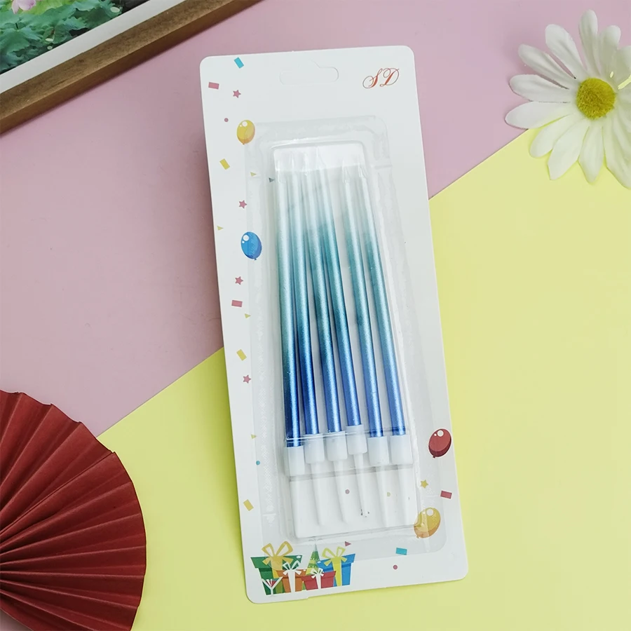 Colorful Gradient Thread Cake Happy Birthday Candle Party Pencil Long Candle Children\'s Princess Festival Event Decoration