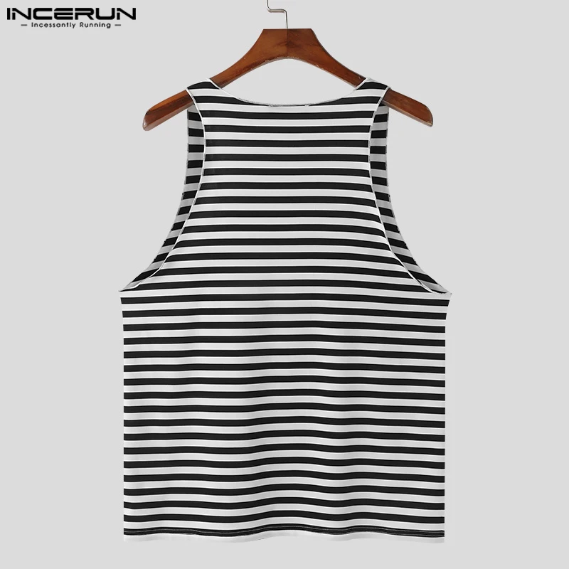 INCERUN Tops 2024 American Style Men Black&White Striped Simple Design Vests Summer Casual Streetwear Sleeveless Tank Tops S-5XL