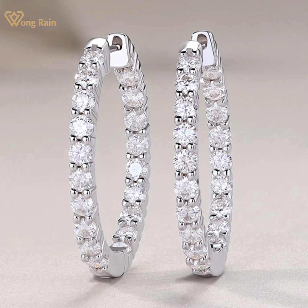 

Wong Rain 100% 925 Sterling Silver VVS1 3EX D Color Sparkling Real Moissanite Diamond Gems Hoop Earrings Fine Jewelry for Women