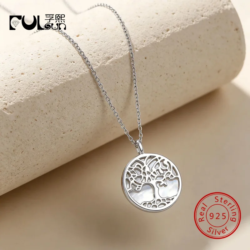 925 Sterling Silver Hollow Tree of Life Round Disc Pendant Cable Chain Necklace Women Family Meaning Dainty Layering Jewelry