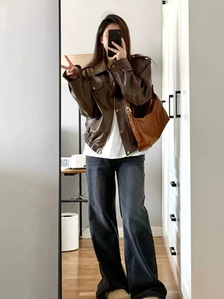 2025 Ropa Mujer Harajuku Giubbotti per le donne Vintage Streetwear BF Capispalla oversize Moda PU Casual Coreano Y2k Cappotto Top