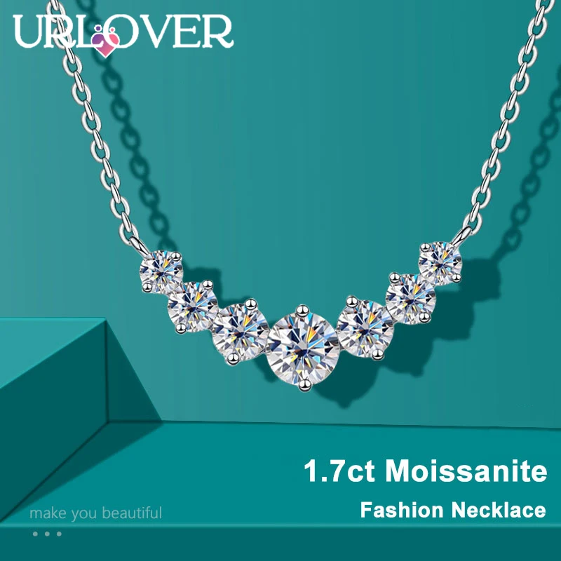 

URLOVER Moissanite Necklace for Woman Wedding Fine Jewely with Certificates 925 Sterling Sliver Plated 18k White Gold Necklace