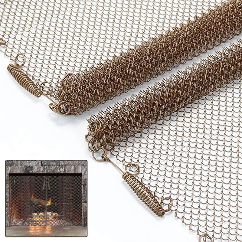 Fireplace Mesh Screen Curtain,2 Packs Spark Guard Mesh Metal Fire Screen Panel With Pulls For Home Fireplace