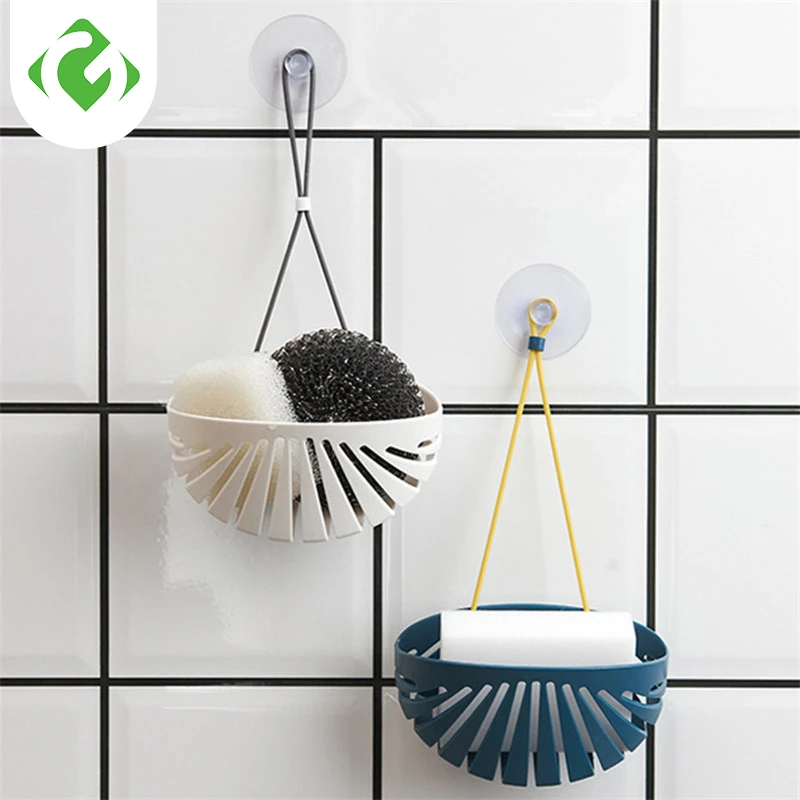 Kitchen Faucet Shell-shaped Belt Lanyard Sink Drain Hanging Bag Washing Pot Brush Steel Ball Sponge Drain Storage Basket White