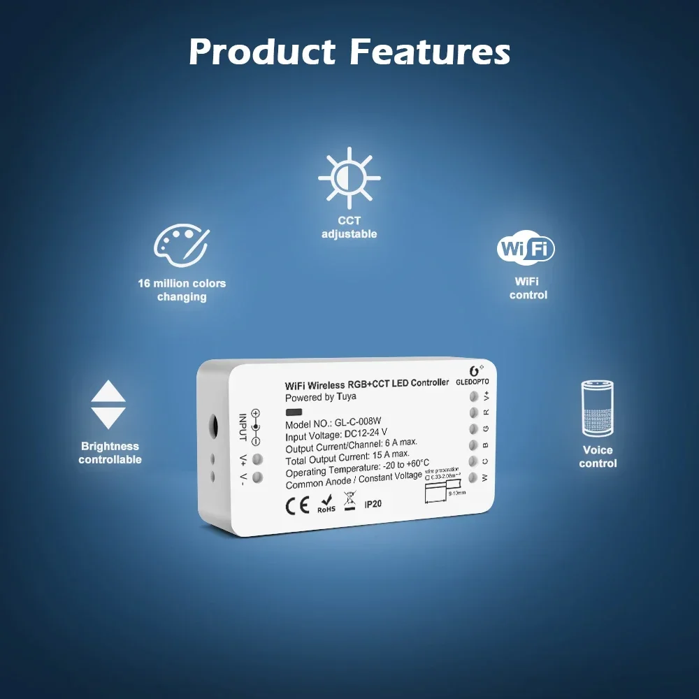 Gledopto RGBCCT Zigbee WiFi LED Strip Controller tuya APP Dimmer Work with Smart Life App WiFi Alexa Amazon Voice Control