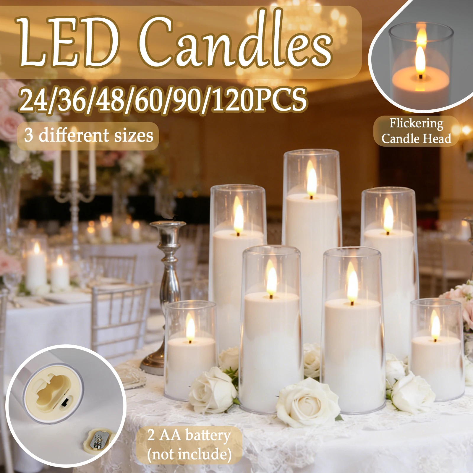 24-120PCS Flameless Led Candle Artificial Candles Led Candle for Wedding Candle Battery Operated  Table Concert Decorative