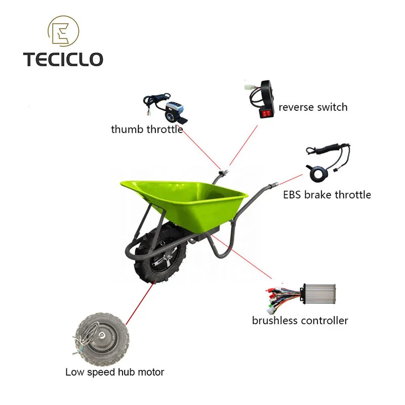 Electric Garden Wheelbarrow Conversion Kit 24V/36V/48V 250W/350W/400W Brushless Hub Motor Controller Throttle for Power Barrow