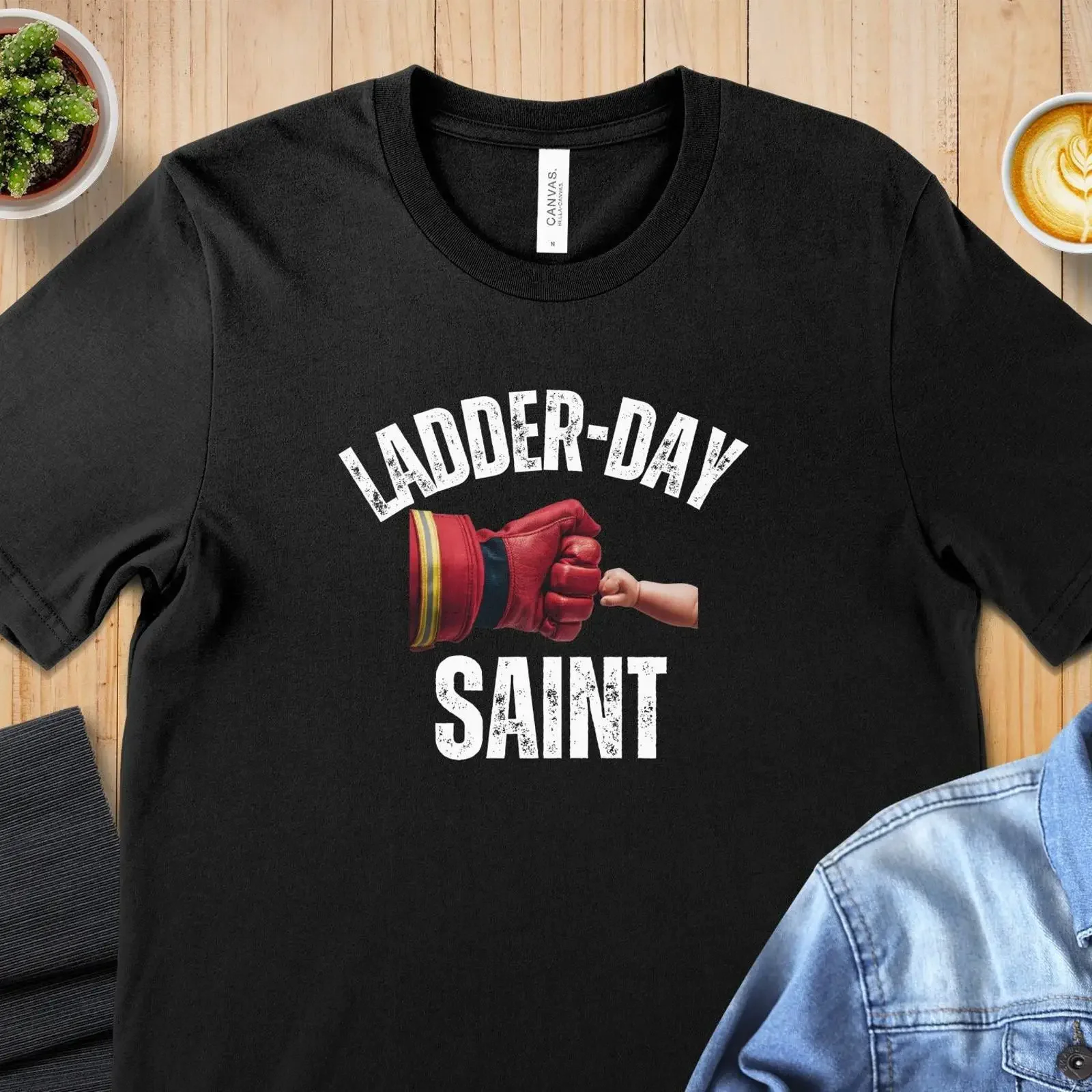 Ladder Day Saint Firefighter T Shirt Humorous Firemen  vintage Washed Unisex designer clothes fashion homme Breathable graphic