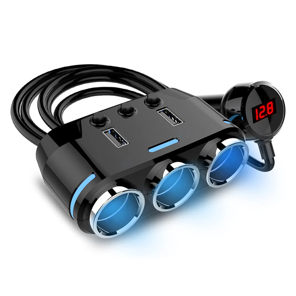 100w detecção de tensão multifunções display digital led usb carga rápida 12-24v carregador de carro um arraste três isqueiro