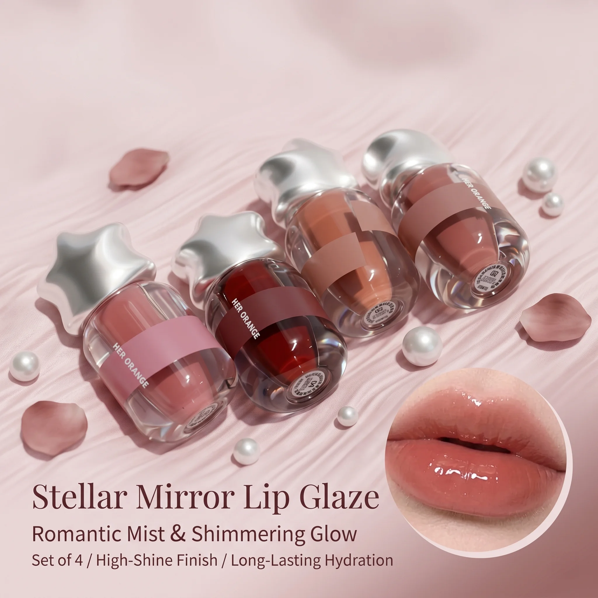 Herorange Glossy Lip Watery Mirror Finish Hydrating Sheer Lip Tint Youthful Nude Makeup-image