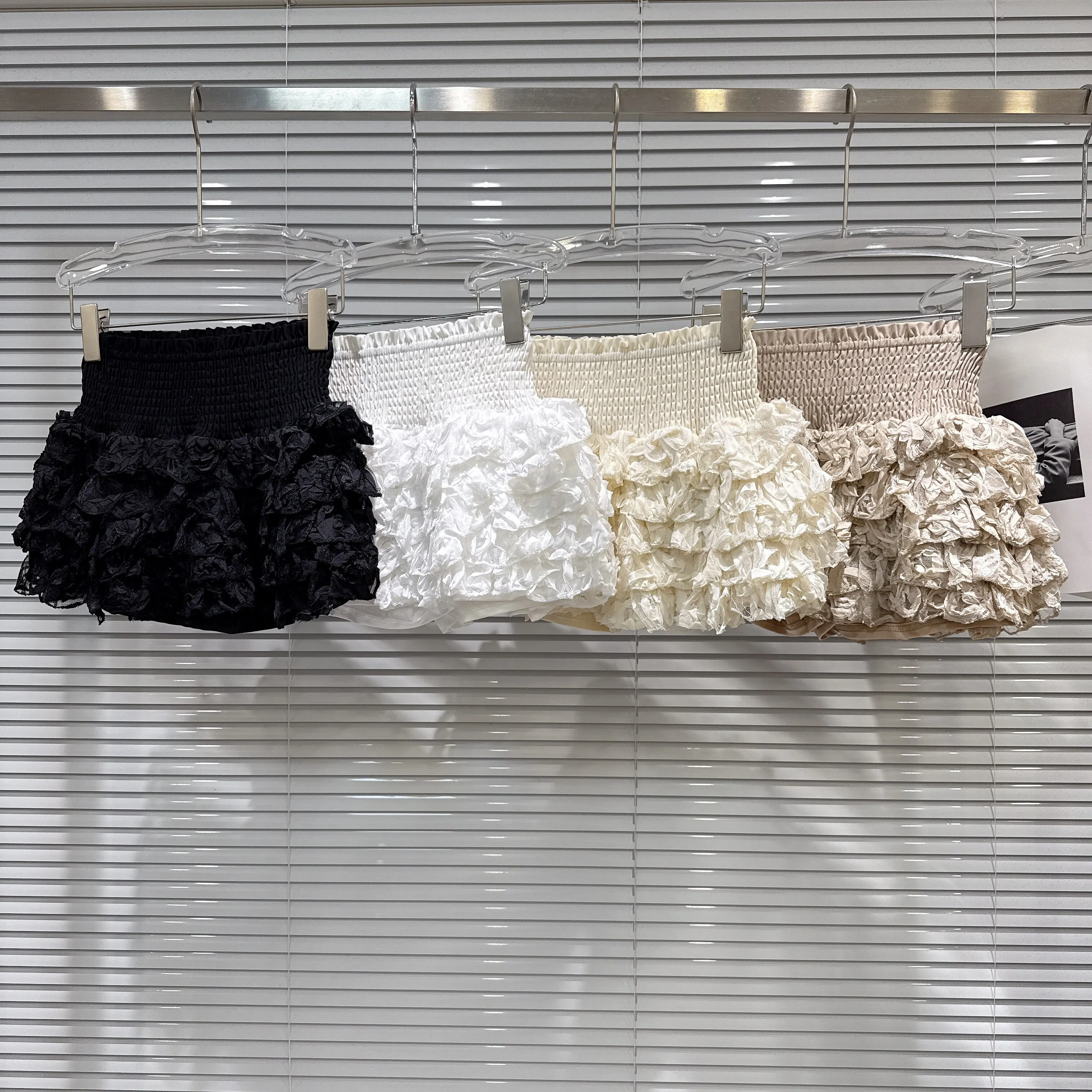Women's Summer Elegant Ballet Style Pleated Waist Puffy Skirt Lady Streetwear High Waist Layered Ruffled Mini Cake Skirt