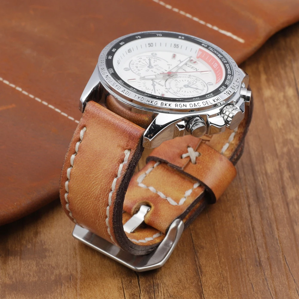 Vintage Handmade Real Leather Watch Strap 18mm 20mm 22mm 24mm Men Watchband for Panerai Replacement Bands Wist Bracelet