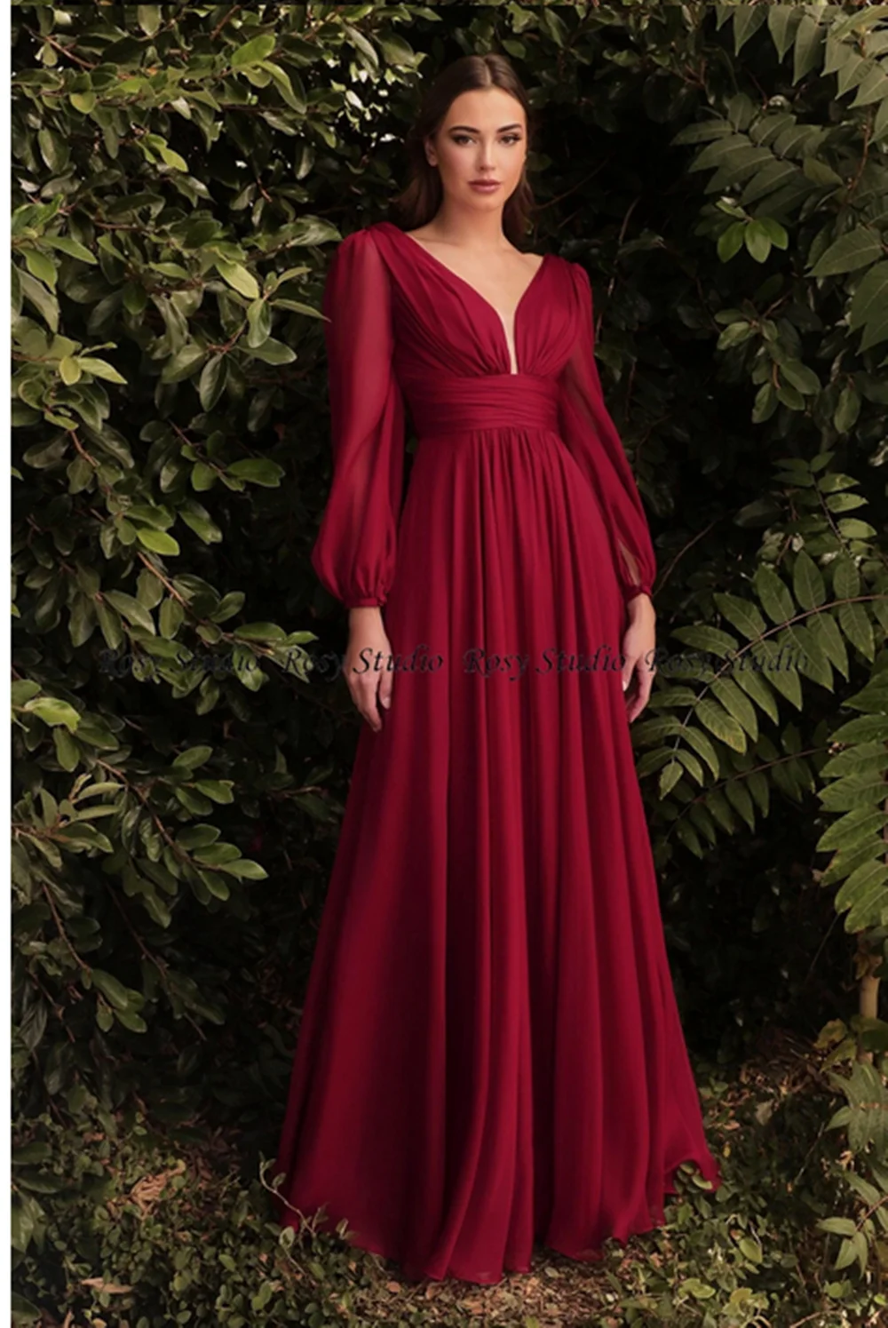 Hot Sale New Simple V Neck Long Bridesmaid Dresses with Long Sleeves Wedding Guest Gown Maid of Honor Evening Dress