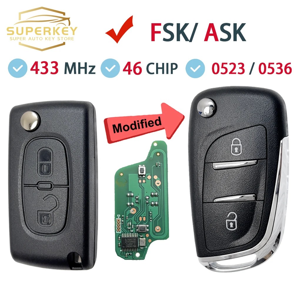 

Модифицированный ASK FSK для Peugeot 207 307 308 407 607 807 для Citroen C2 C3 C4 C5 C6 Xsara Berlingo HU83 VA2 Откидной дистанционный ключ от автомобиля