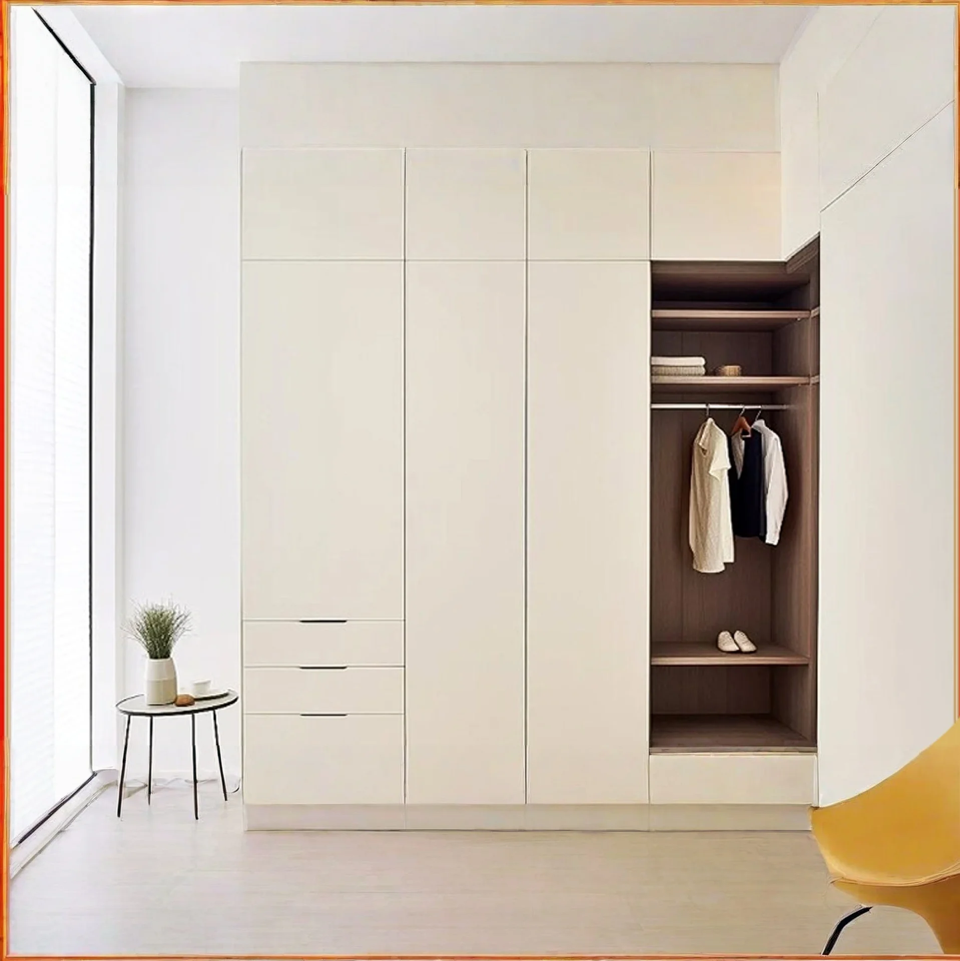 خزانة ملابس مصنوعة حسب الطلب وحديثة وبسيطة من سبائك الألومنيوم وأبواب زجاجية وتصميم قائم بذاته لغرفة نوم الفندق للاستخدام المتين #2