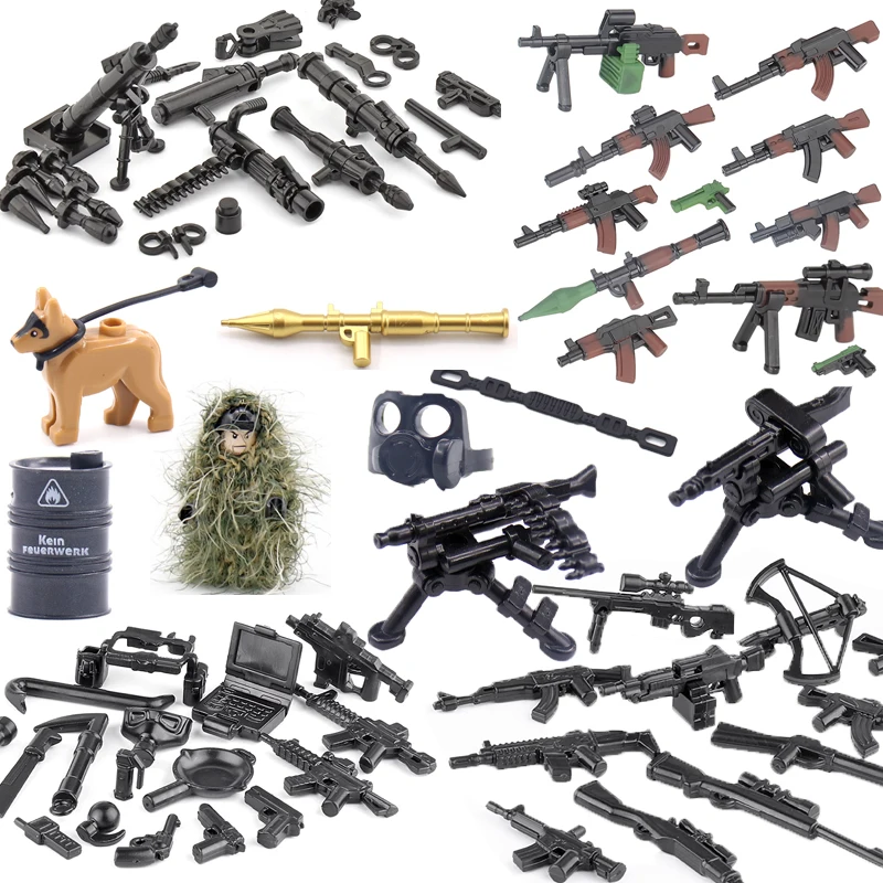 Military WW2 Building Blocks Solider Figures Toys Gifts Camouflage Weapons Guns Dogs Helmets Equipment Accessories Mini Bricks