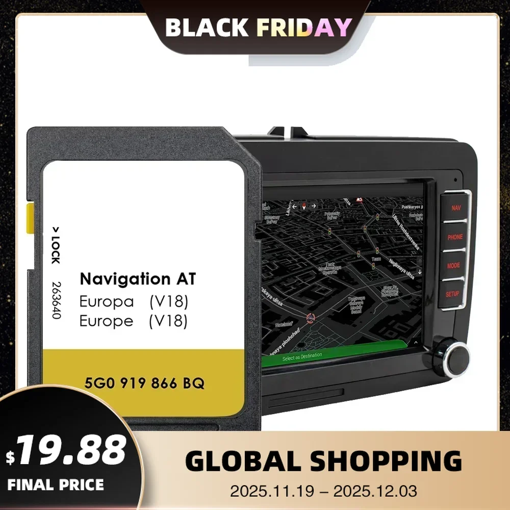 AT V18 para VW Polo de 2013 a 2017 e Polo 6C de 2014 a 2017 Navegação de carro MIB1 Mapa SD Cartão de memória GPS SD Reino Unido Polônia Espanha