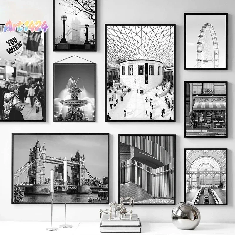 Modern Black and White Romantic Europe France German Cities Landscape Photograph Printed Poster Wall Art Picture Canvas Paint