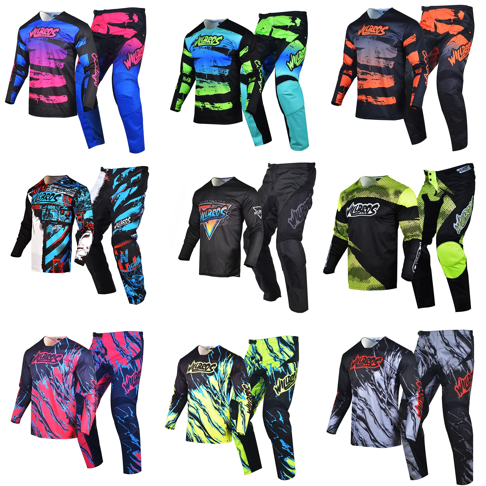 

Willbros MX Combo BMX Dirt Bike Jersey Pants Gear Set Motocross Outfit Off-Road Suit Men Moto Motorcycle Motorbike Cycling