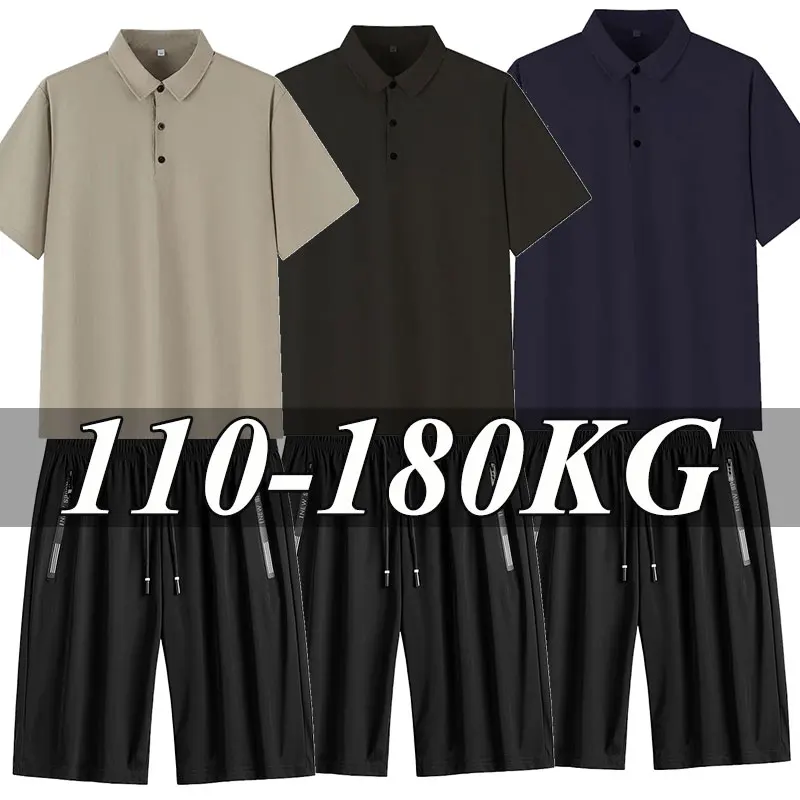 

1pc/2pcs Men's Set Polo Shirt Short Pants Plus Size 110-180KG Summer Sport Short Sleeved Set Quick Drying Casual Tops Shorts 7XL