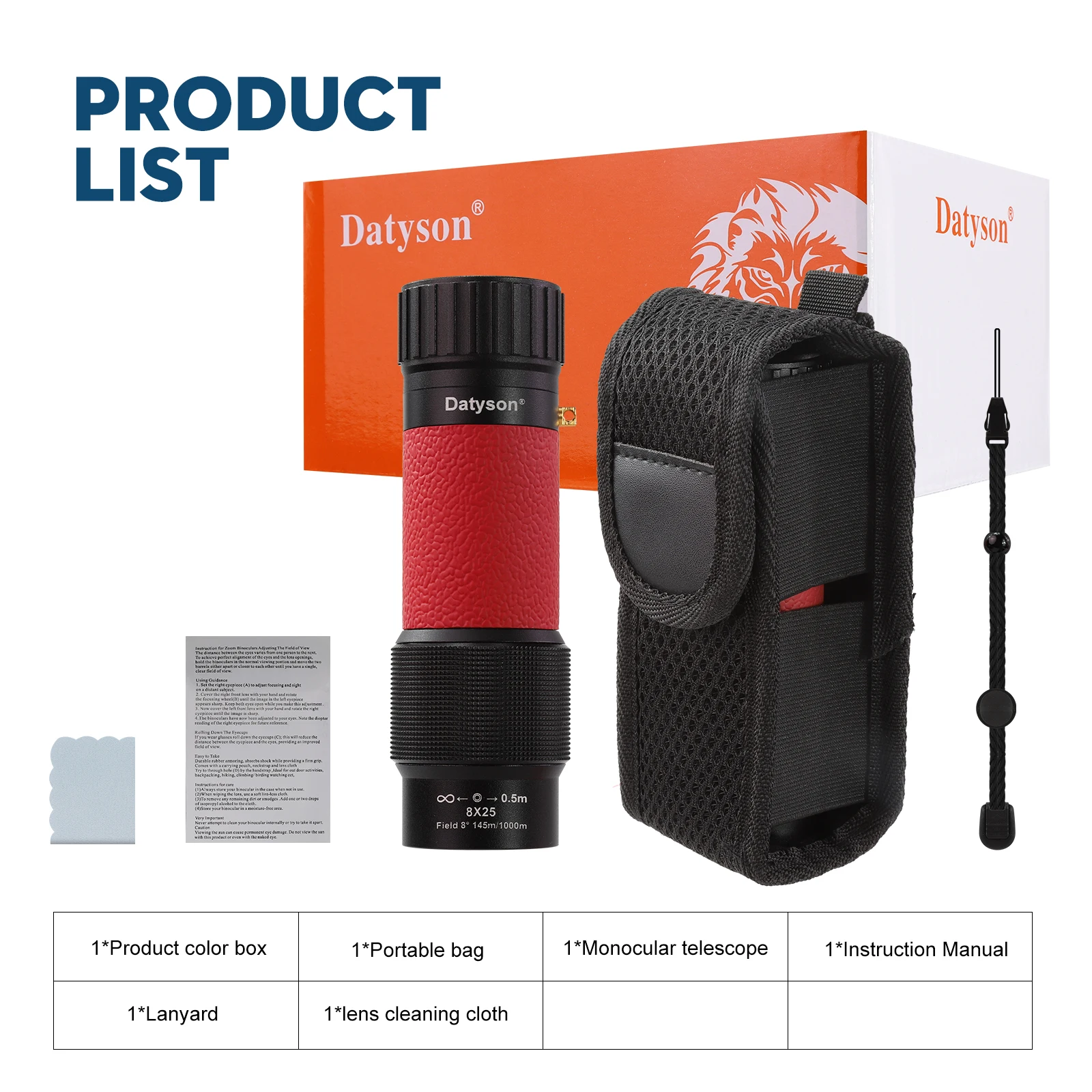Datyson 8x25 Monocular Telescope - All-Metal BAK-4 Prism FMC Lens Waterproof Monocular for Hiking Bird Watching Travel