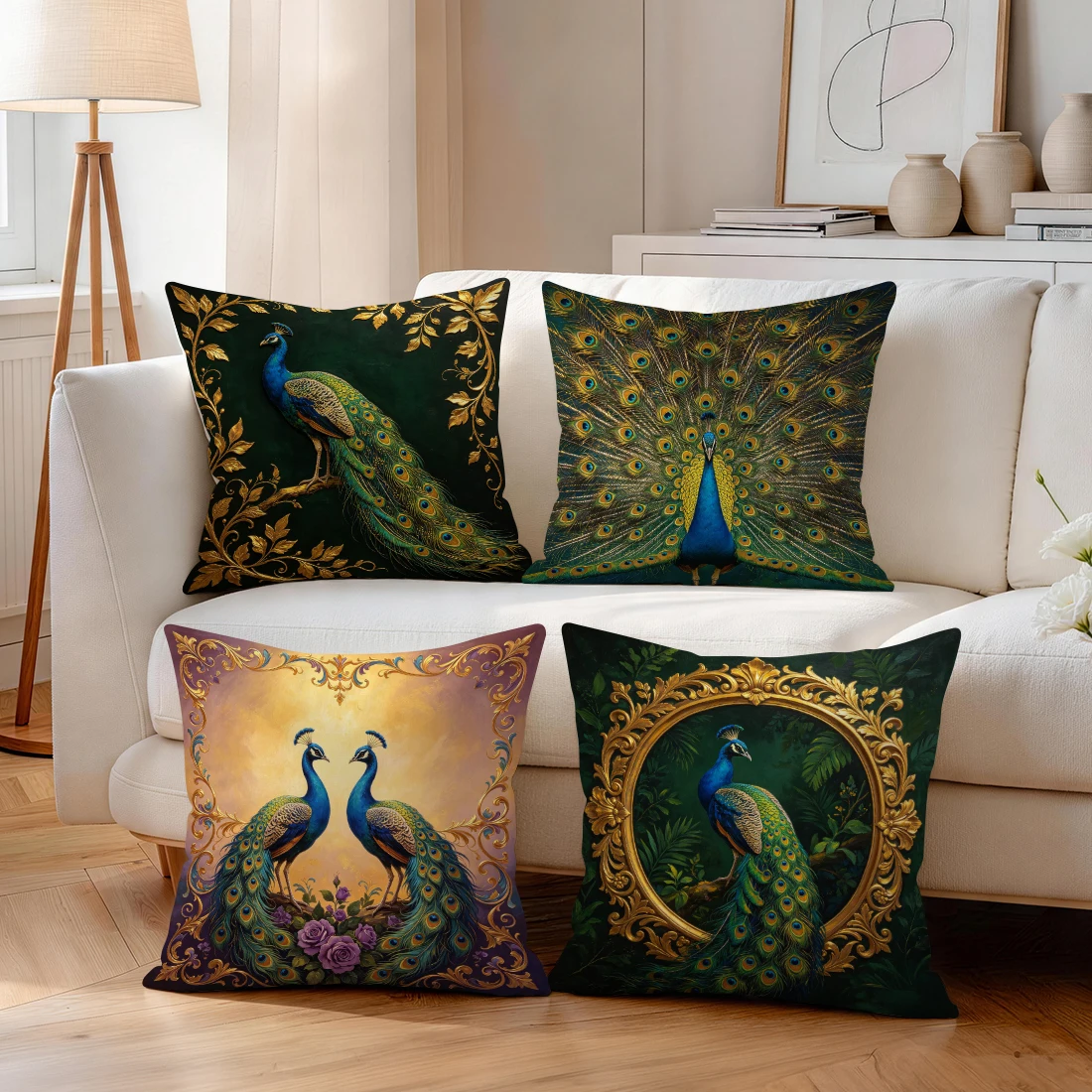 Gilded Relief Peacock Pillowcase Printed Polyester 40/45/50cm Throw Pillowcover Decorative Sofa Cushion Pillowslip Home Decor