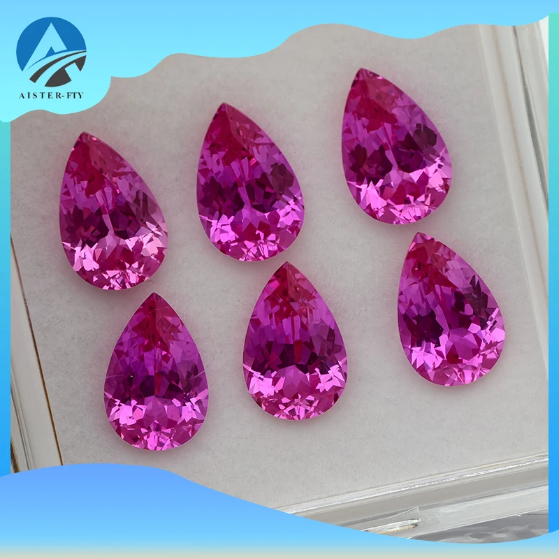 

Hot Pink Pear Cut Natural Corundum Stones Loose Gemstones for DIY Making Jewelry Design