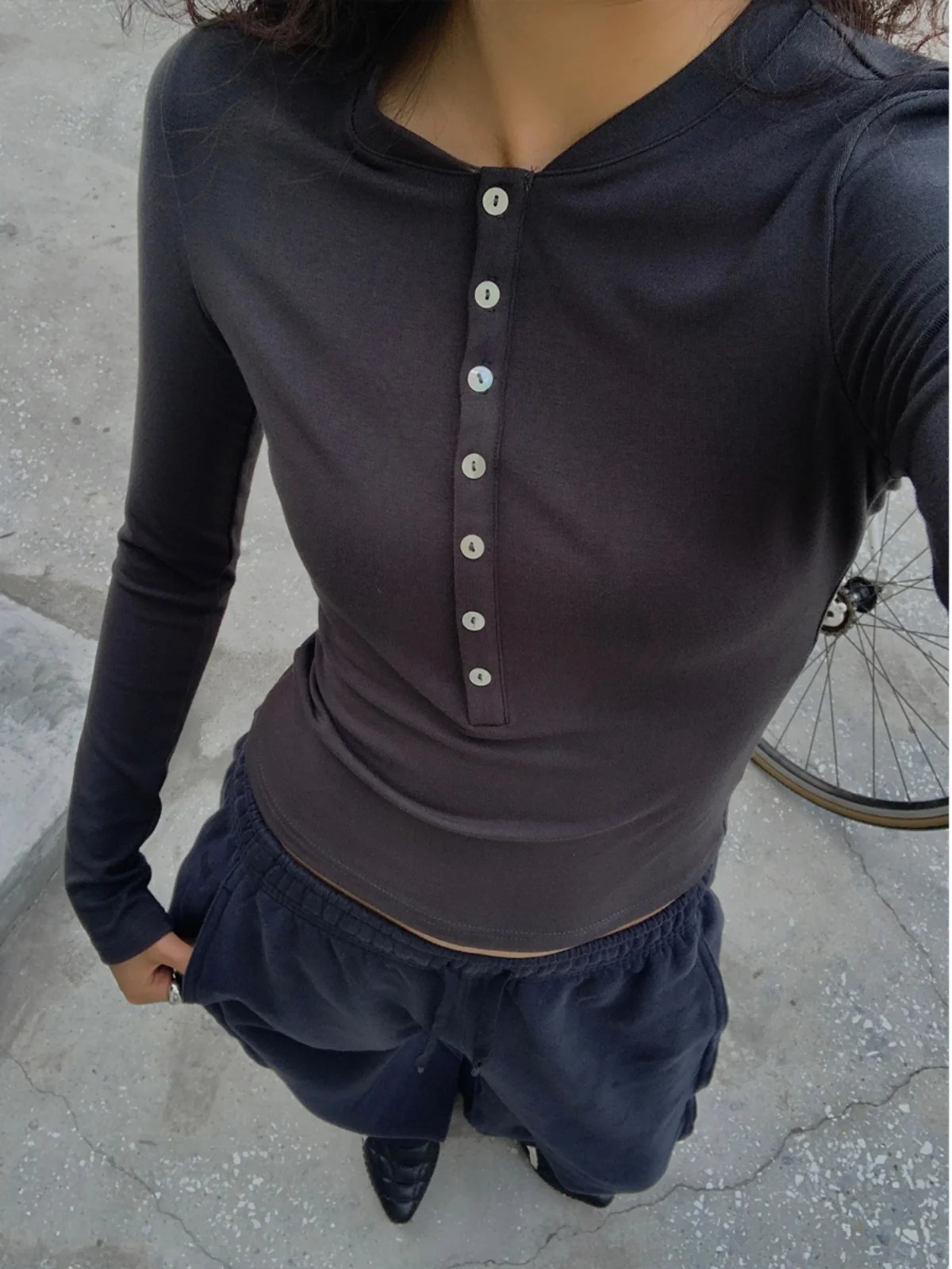 GoGo Burn American Style Long Sleeve Short T-Shirt Women's Base Layer Half Button Sexy Spicy Girl Street Style Top