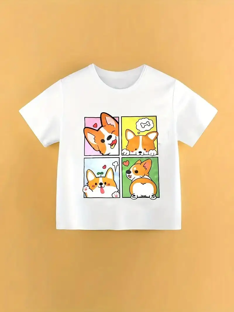 Girls' Cartoon Puppy Graphic Cute T-Shirt Short Sleeve Casual Tees for Gift Daily Party Holiday Kids Clothing