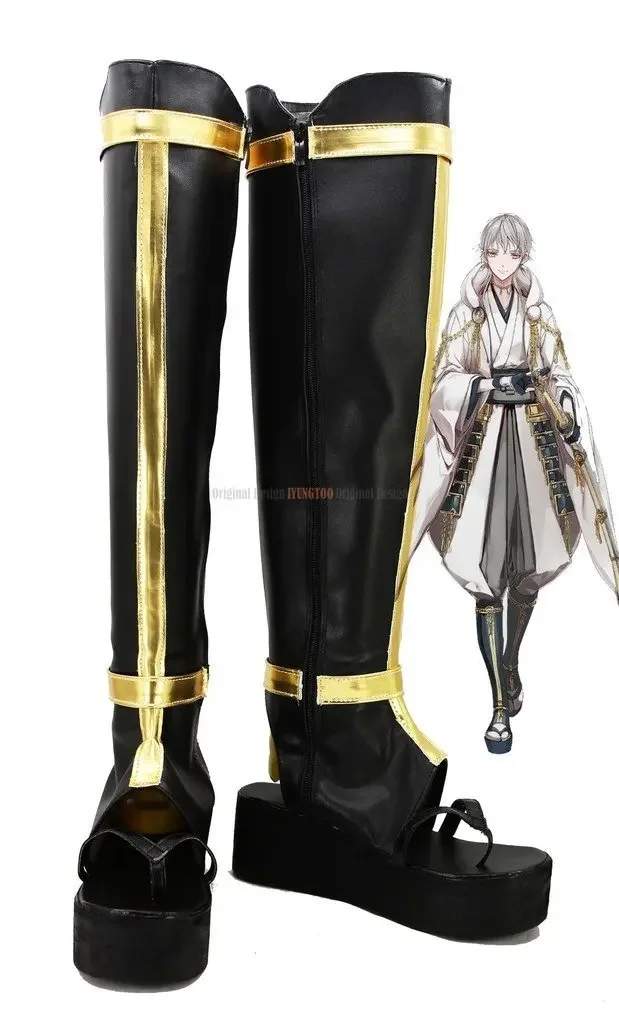 Tsurumaru Kuninaga botas negras Cosplay Touken Ranbu juego en línea Tsurumaru Kuninaga zapatos de Cosplay botas hechas a medida