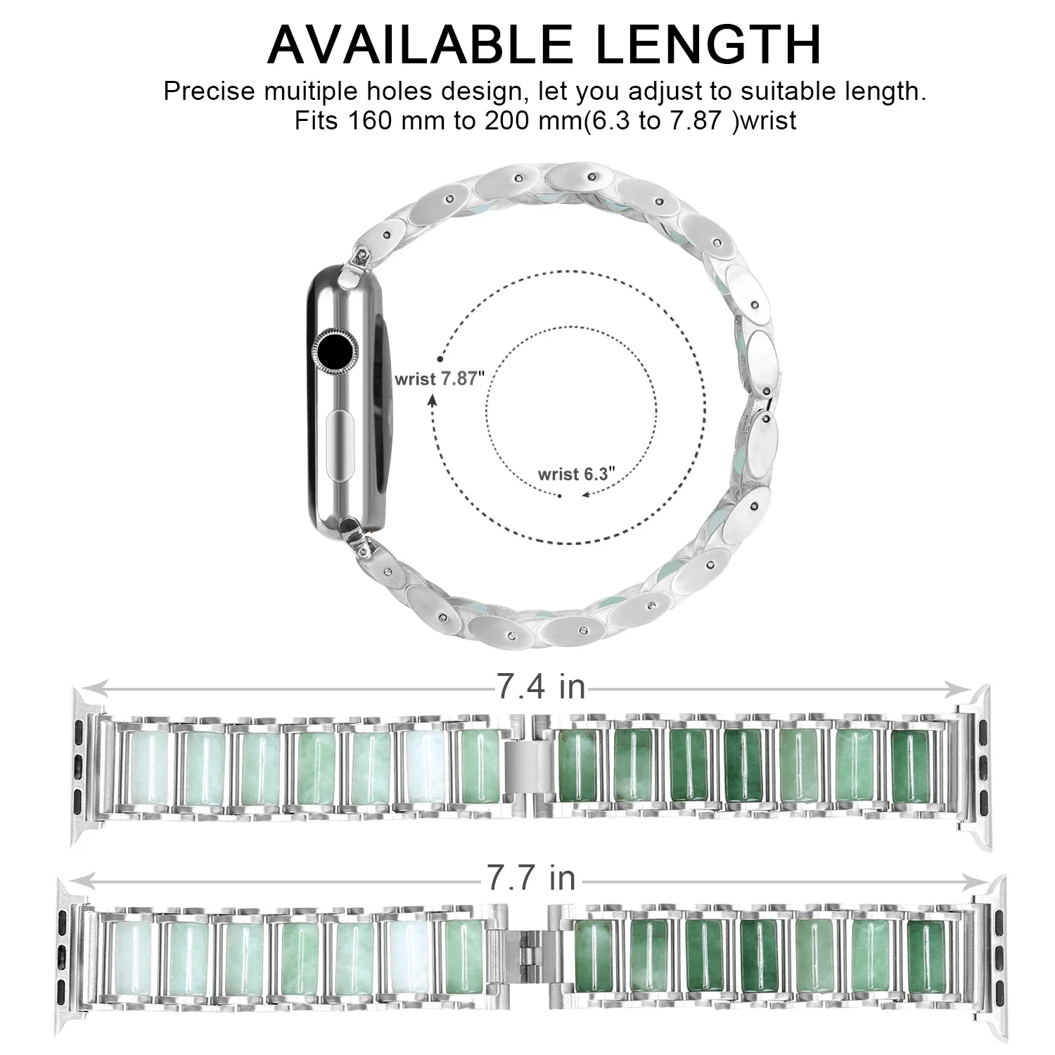 Jade jewelry+Metal Strap For Apple watch 49mm 45mm 44mm 46mm 42mm 41mm 40mm Bracelet Belt iWatch Series Ultra 10 9 8 7 6 5 4 SE