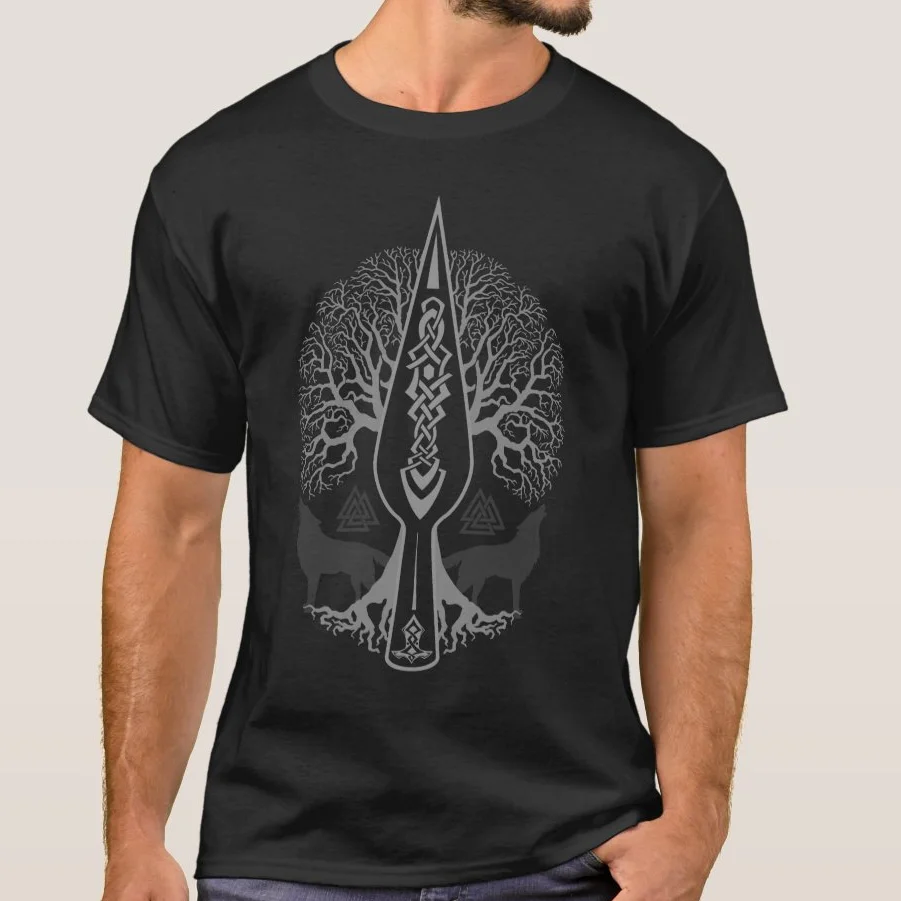 Gungnir - Spear of Odin and Tree of Life Printed Premium T-Shirt. Summer Cotton Short Sleeve O-Neck Mens T Shirt New S-3XL