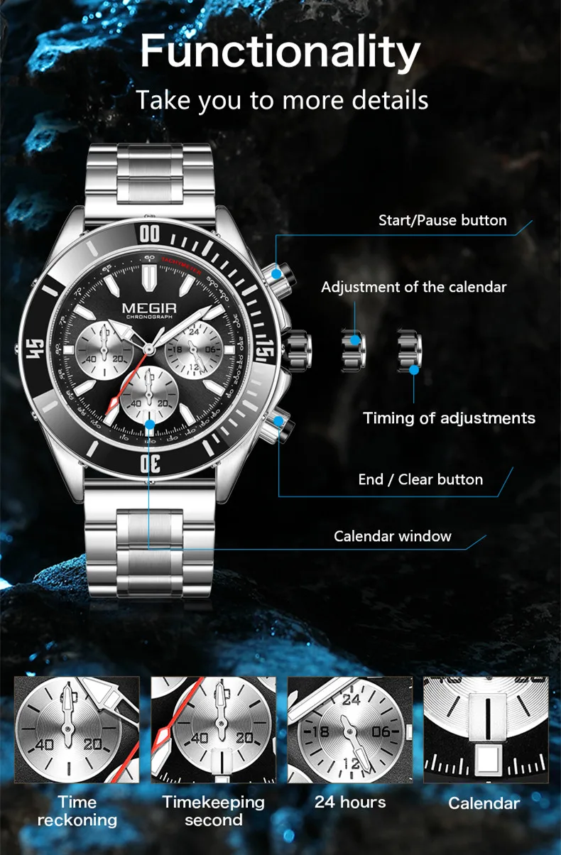 MEGIR Men Quartz Watches Luxury Business Casual Chronograph Waterproof Large Dial Luminous Date Sport Wristwatch Reloj Hombre